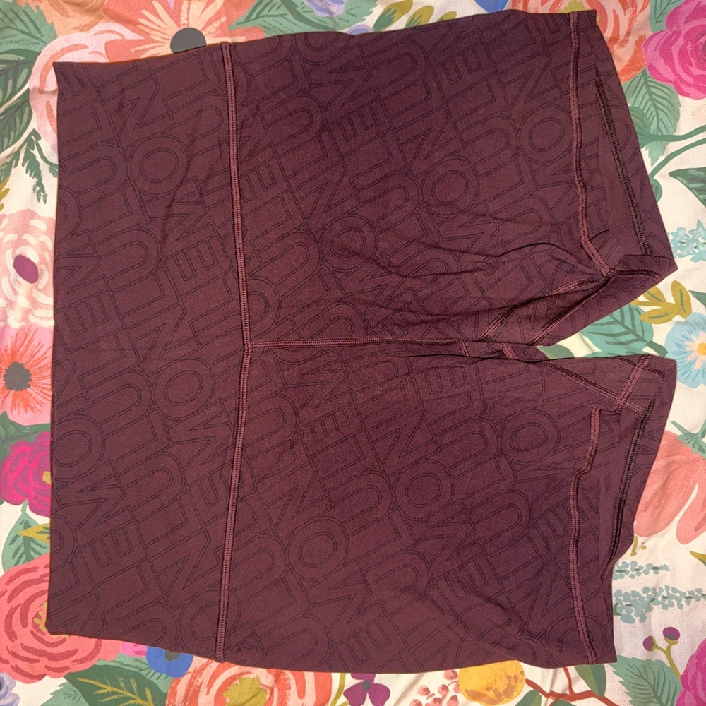 Maroon lululemon word mark bike shorts 6inch inseam